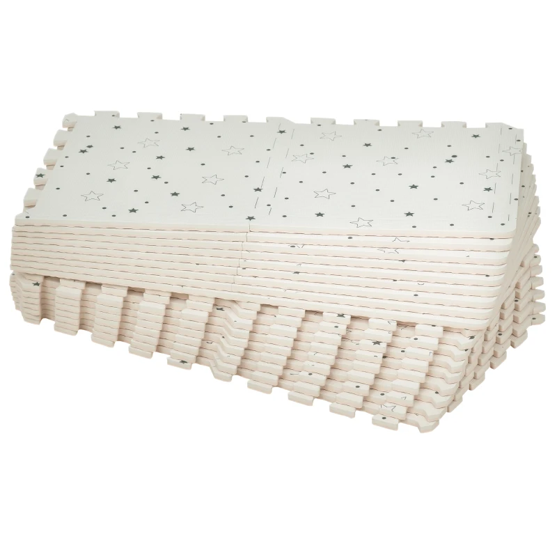 Qaba Kids Foam Puzzle Floor Tiles Baby Toddler Play Mat 36Pcs Anti-slip Crawling Learning with End Border Star Pattern 35SqFt EVA