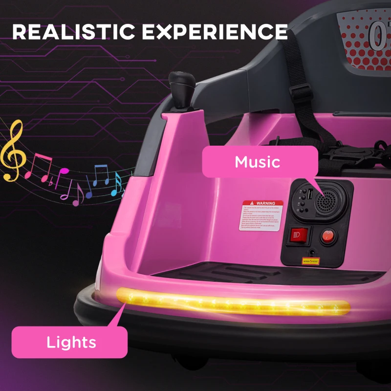 Aosom Bumper Car 12V 360° Rotation Electric Car for Kids, with Remote, Safety Belt, Lights, Music, for 1.5-5 Years Old, Pink