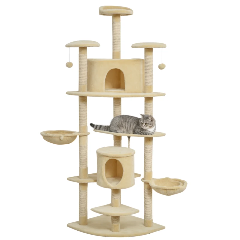 PawHut 79" Scratching Kitten Tree Condo Kitten Scratch Activity Center Toys Beige