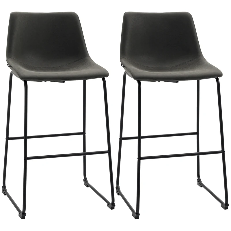 HOMCOM Bar Height Bar Stools Set of 2, Vintage PU Leather Bar Chairs, Kitchen Stools with Footrest for Home Bar, Dark Grey