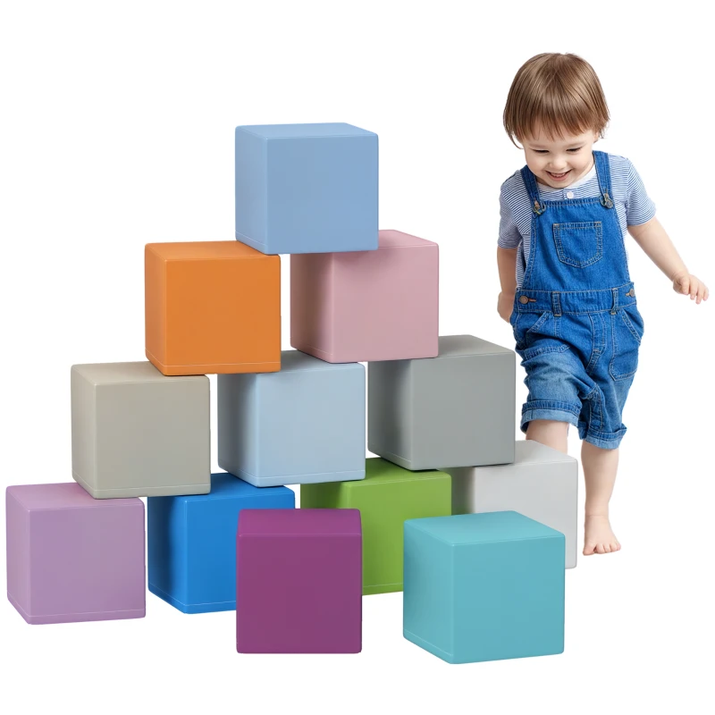 Soozier 12 Piece Soft Play Blocks Soft Foam Toy Building And Stacking Blocks - Multicolours