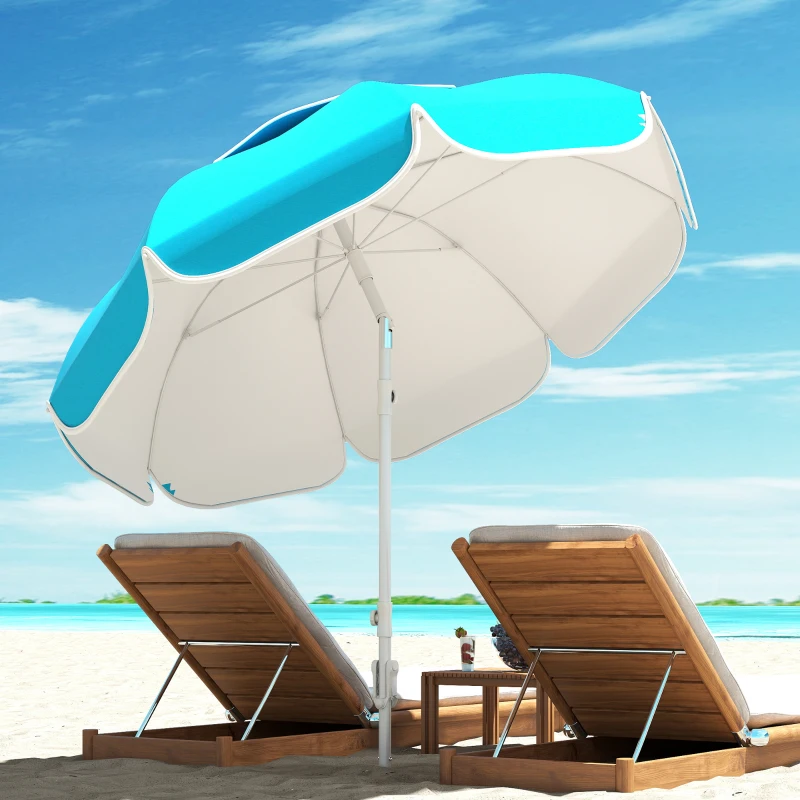 Outsunny 6 ft Beach Umbrella Portable with Sand Anchor, Carry Bag, Adjustable Height & Tilt, UPF50+ UV Protection, Blue