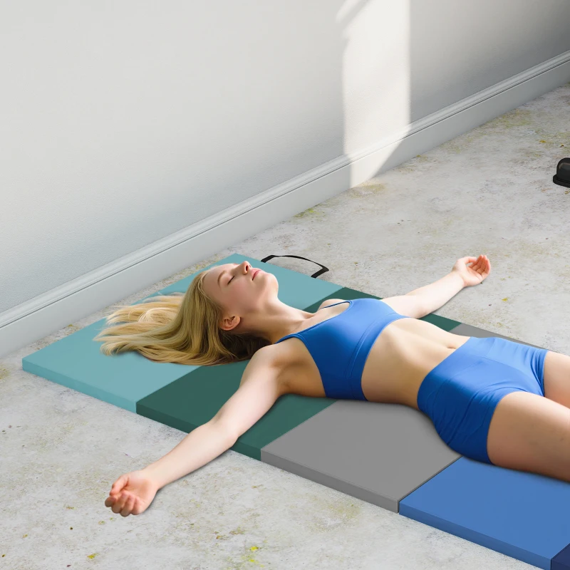 Soozier 6ft Folding Gymnastics Mat, Thick Exercise Mat with Carry Handles for Yoga Aerobics Fitness Training, Mixed Colour