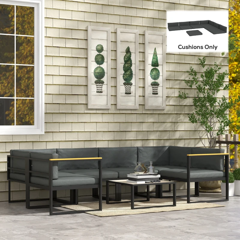 Outsunny Replacement Cushions for Rattan Furniture, 14 Piece Outdoor Seat Cushion Pad for Patio Set, 7 Seat and 7 Back, Grey