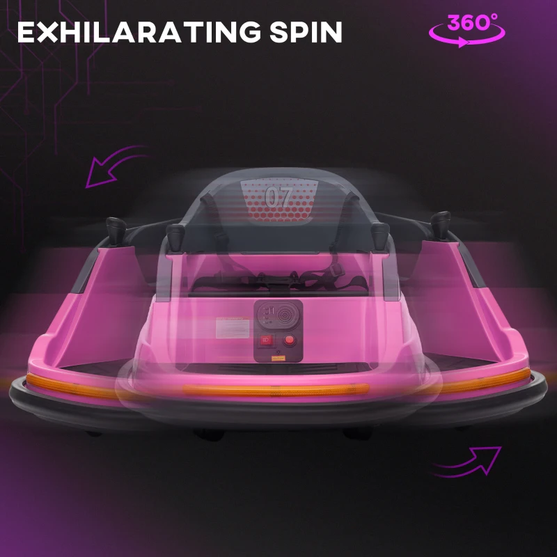 Aosom Bumper Car 12V 360° Rotation Electric Car for Kids, with Remote, Safety Belt, Lights, Music, for 1.5-5 Years Old, Pink
