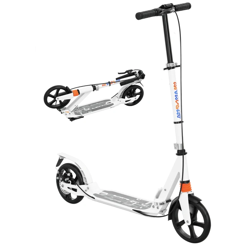 Qaba Foldable Kids Scooter with 4 Adjustable Heights, Double Brakes, and Shock Absorption for Ages 6-12, White