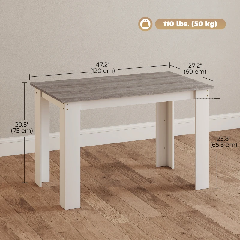HOMCOM 47" Kitchen Table for 4-6 People, Dining Table with Wood Effect for Dining Room, Grey