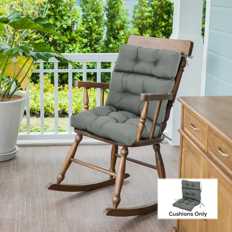 Outsunny Outdoor Patio Chair Seat/Back Chair Cushion Replacement, Tufted Pillow with Thick Filling and String Ties, Dark Grey