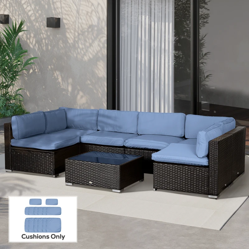 Outsunny Outdoor 14pc Patio Rattan Sofa Set Cushion Polyester Cover Replacement Set - No Cushion Included, Sky Blue