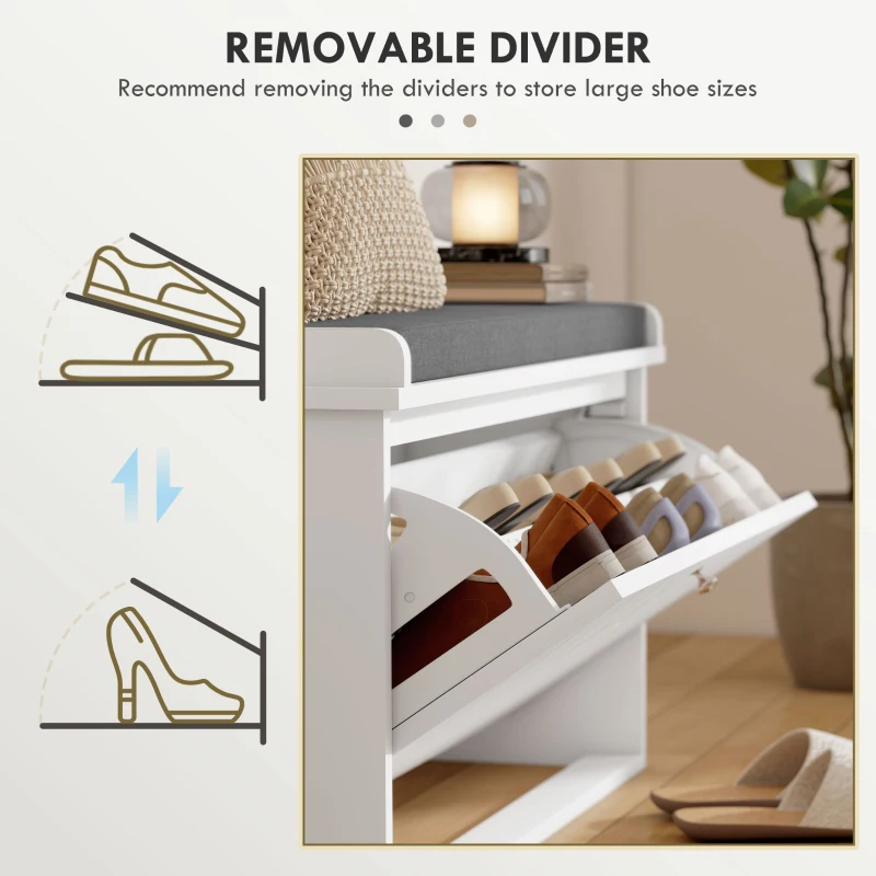 HOMCOM Shoe Storage with Seat, Upholstered Hallway Bench, Shoe Bench with Flip Drawer, Adjustable Shelf for 8 Pairs of Shoes