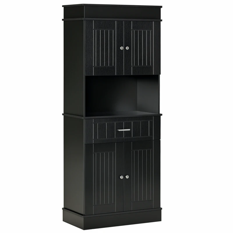 HOMCOM 72" Kitchen Pantry Cabinet, Freestanding Buffet with Hutch, Cupboard with Adjustable Shelf, Utility Drawer, 2 Door Cabinets and Countertop, Black Wood Grain