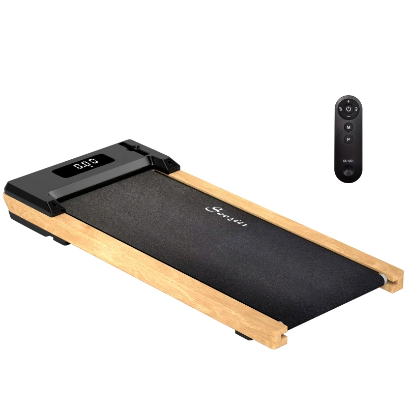 Soozier 2.5HP Walking Pad, Wood Under Desk Treadmill with Remote Control, Transport Wheels and LED Display for Home Gym Office