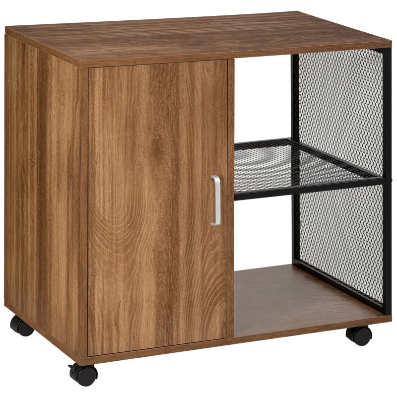 HOMCOM Lateral Filing Cabinet, Mobile File Cabinet Printer Stand Home Office Organizer with Wheels, Rustic Brown