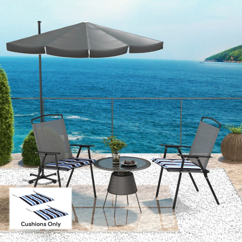 Outsunny 2-Piece Seat Cushion Replacement, Outdoor Patio Chair Cushions Set with Ties, Button Tufted, Blue White Strip