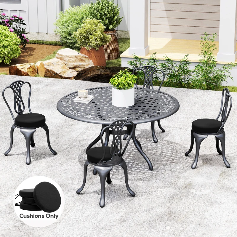 Outsunny Patio Chair Cushions Set of 4 Round Seat Cushions for Dining Bistro Chairs Machine Washable, 15" x 15" x 3", Black