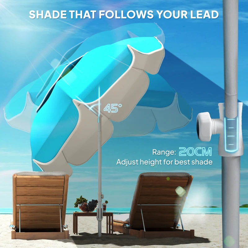 Outsunny 6 ft Beach Umbrella Portable with Sand Anchor, Carry Bag, Adjustable Height & Tilt, UPF50+ UV Protection, Blue