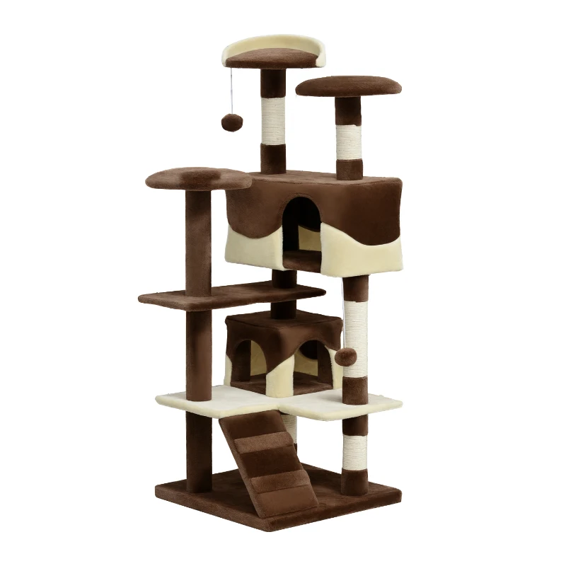 PawHut 53" Cat Tree Scratching Large Kitten Play House Multi-Level Activity Center Pet Furniture