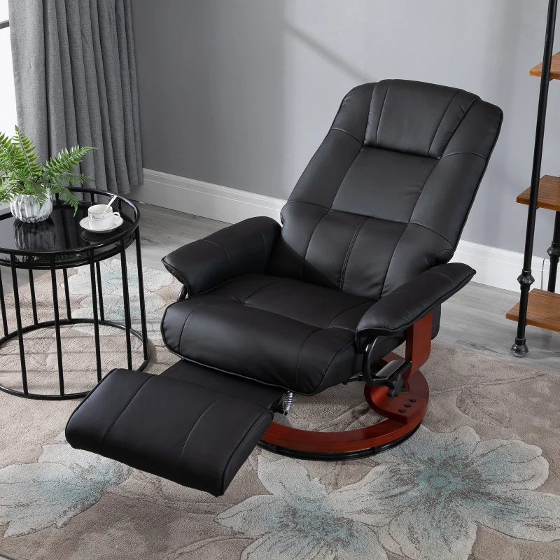 HOMCOM Faux Leather Manual Recliner, Adjustable Swivel Base Lounge Chair with Footrest, Armrest for Living Room,  Black