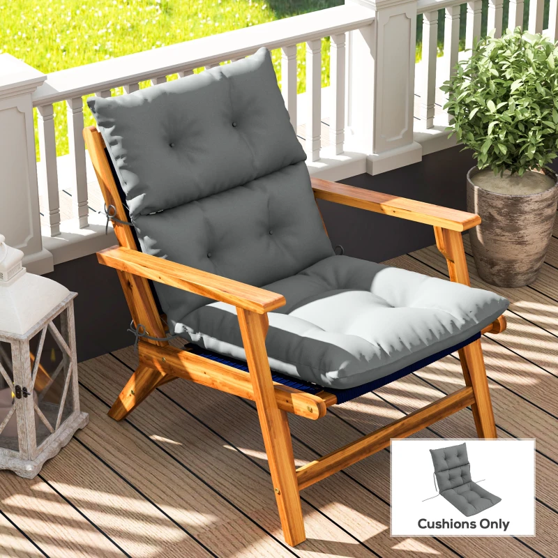 Outsunny Adirondack Chair Cushion, Tufted Rocking Chair Cushion with Ties, Non-Slip Replacement Seat Cushion for Outdoor Chair, Indoor Outdoor Cushion, Light Grey
