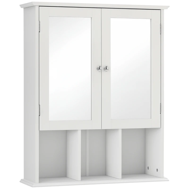 kleankin Wall-Mounted Medicine Cabinet, Bathroom Mirror Cabinet with Double Doors and Storage Shelves, White