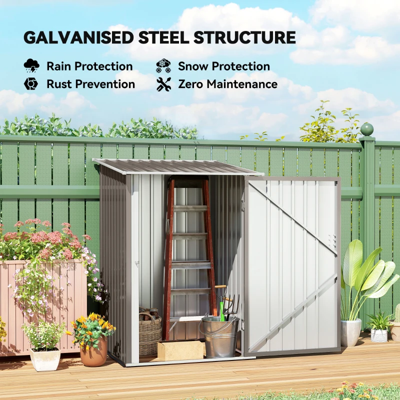 Outsunny 3.3' x 3.4' Lean-to Outdoor Garden Storage Shed, Galvanized Steel with Lockable Door for Patio Brown and White