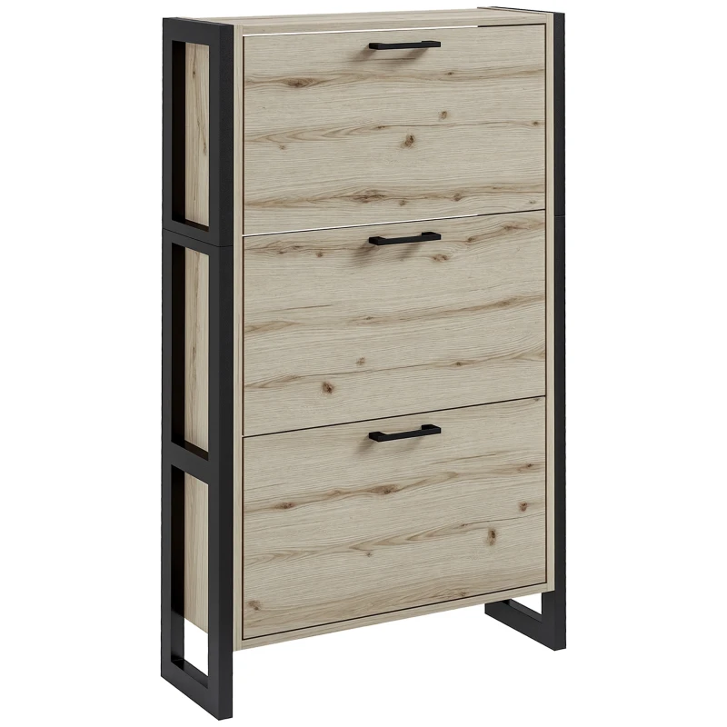 HOMCOM Shoe Cabinet with 3 Flip Drawer Cabinet, Walnut