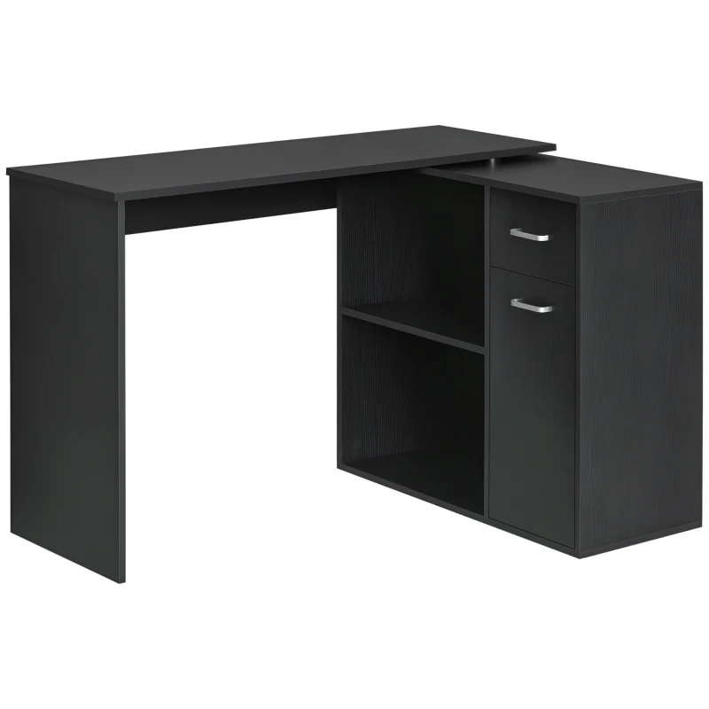 HOMCOM 180° Rotating Home Office Corner Desk Storage Shelf Cabinet Black
