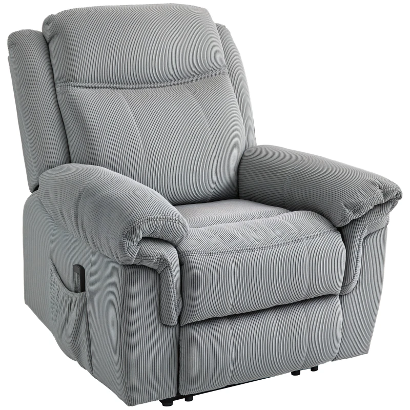 HOMCOM Manual Recliner Chair with Vibration Massage, Side Pockets, Corduroy Reclining Chair for Living Room, Grey