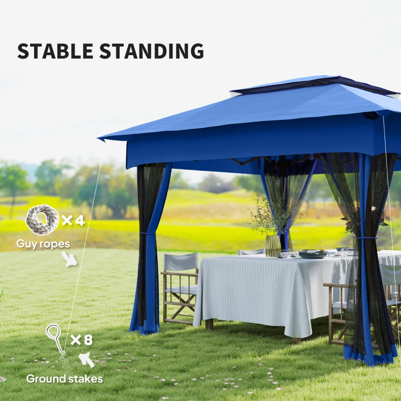 Outsunny Outdoor Patio Pop Up Canopy Gazebo Shelter with Zipper Netting, Carry Bag, 11' x 11', Blue