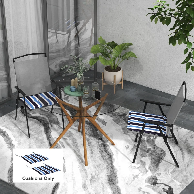Outsunny 2-Piece Seat Cushion Replacement, Outdoor Patio Chair Cushions Set with Ties, Button Tufted, Blue White Strip