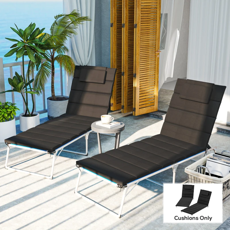 Outsunny Foldable Chaise Lounge Cushion Set of 2, Outdoor Lounge Chair Cushion Set, UPF50+ 230gsm Olefin, 80" x 26" Black