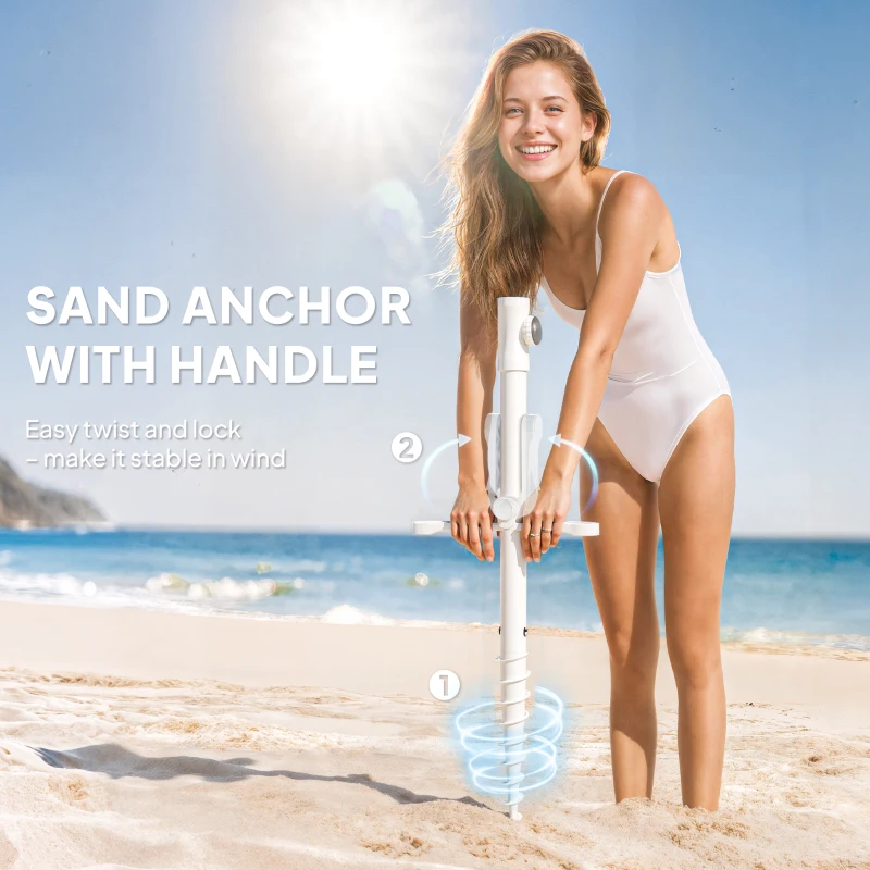 Outsunny 6 ft Beach Umbrella Portable with Sand Anchor, Carry Bag, Adjustable Height & Tilt, UPF50+ UV Protection, Grey