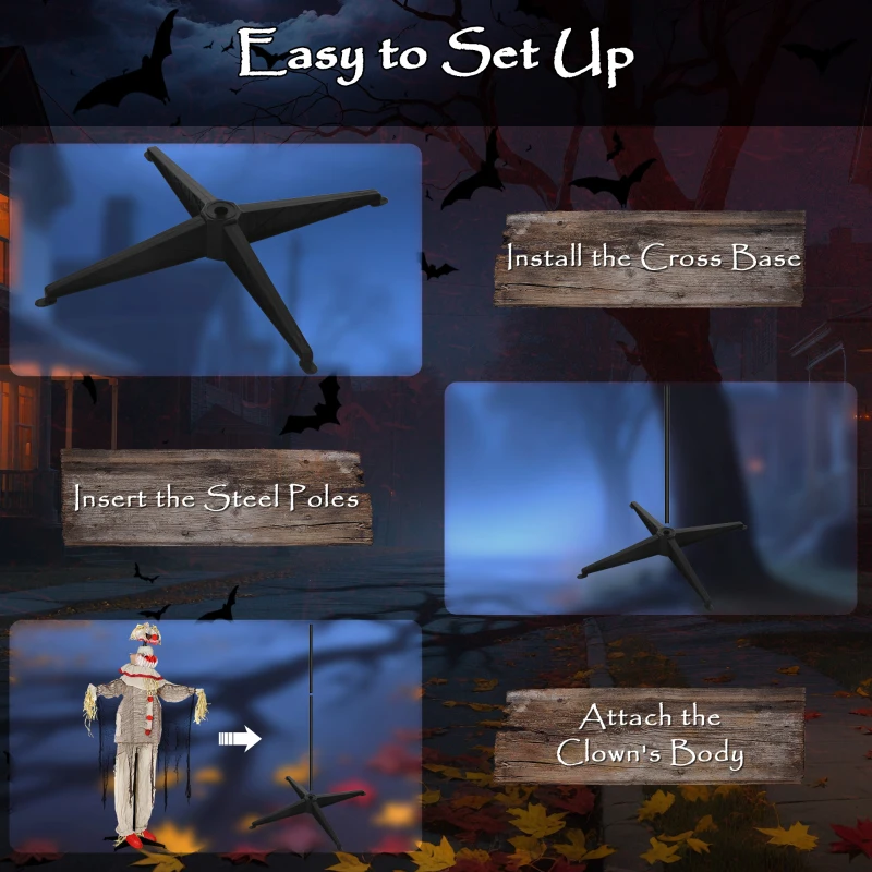 Outsunny 68" Life Size Halloween Animated Pumpkin Clown with Glowing LED Eyes, Battery Operated, Indoor Party Props