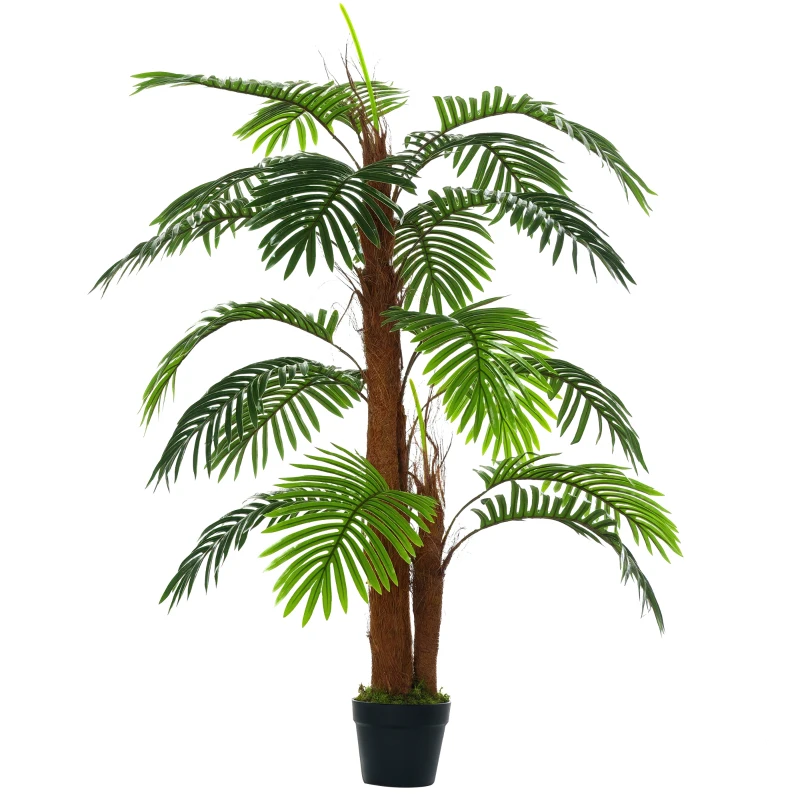Outsunny Artificial Tree Areca Palm Tree Fake Plants in Pot with 21 Leaves for Indoor Decor, 8"x8"x60", Green