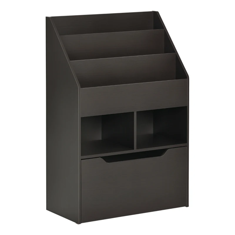 HOMCOM Kids Bookcase Multi-Shelf Book Rack with Mobile Drawer for Books, Toy,Brown