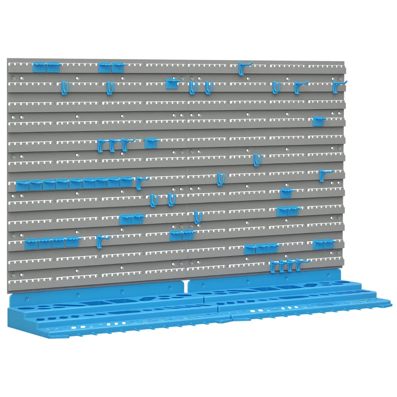 DURHAND 54 Piece Pegboard and Shelf Tool Organizer Wall Mounted DIY Garage Storage with 50 Hooks Blue