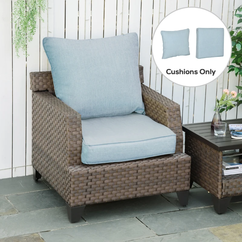 Outsunny Patio Chair Cushions, Thick Deep Seat Outdoor Seat Cushion with Back Cushion, Light Blue