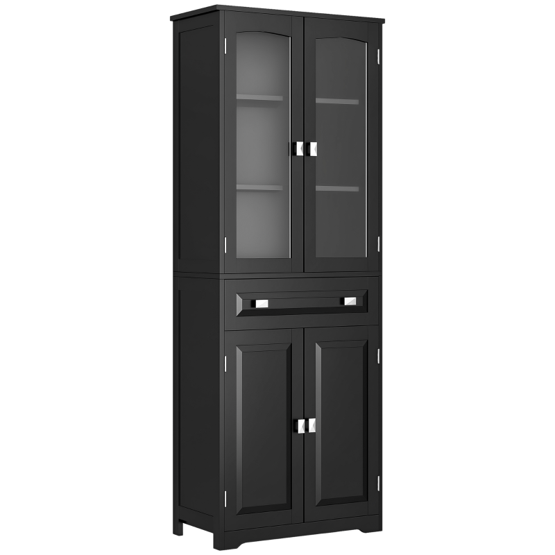 HOMCOM 63" 4-Door Kitchen Pantry Cabinet, Freestanding Storage Cabinet Cupboard with Adjustable Shelves, Black