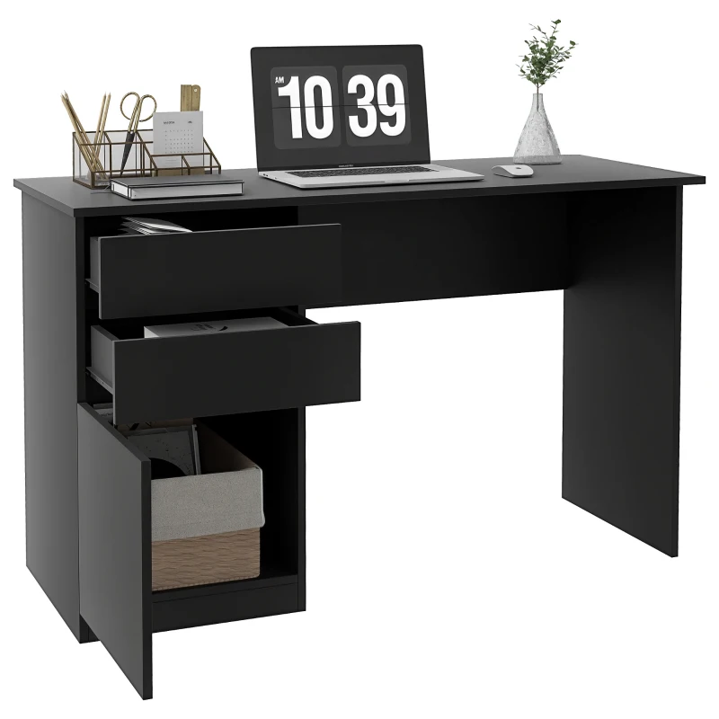 HOMCOM Computer Desk with Storage, PC Table with Drawers and Cabinet for Home Office, Study Room, Black