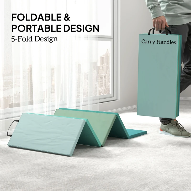 Soozier 6ft Folding Gymnastics Mat, Thick Exercise Mat with Carry Handles for Yoga Aerobics Fitness Training, Mixed Green