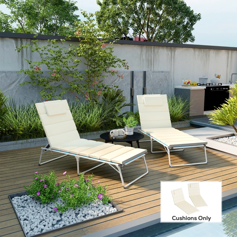 Outsunny Foldable Chaise Lounge Cushion Set of 2, Outdoor Lounge Chair Cushion Set, UPF50+ 230gsm Olefin, 80" x 26" Cream White