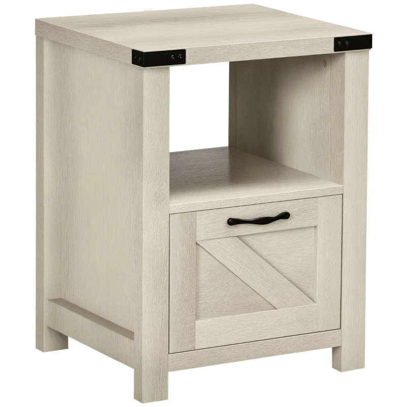 HOMCOM Farmhouse End Table, Side Table with Storage for Living Room, Oak