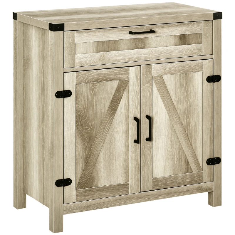 HOMCOM Modern Farmhouse Sideboard with Storage, Buffet Cabinet with 2 Barn Doors and Drawer for Dining Room, Oak