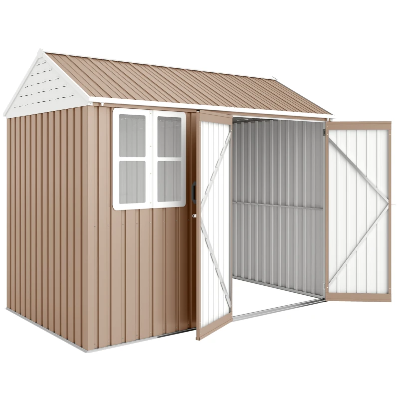 Outsunny 8' x 6' Metal Garden Storage Shed, Extra Large Outdoor Tool Storage House w/ Doors, Window and Air Vents, Brown