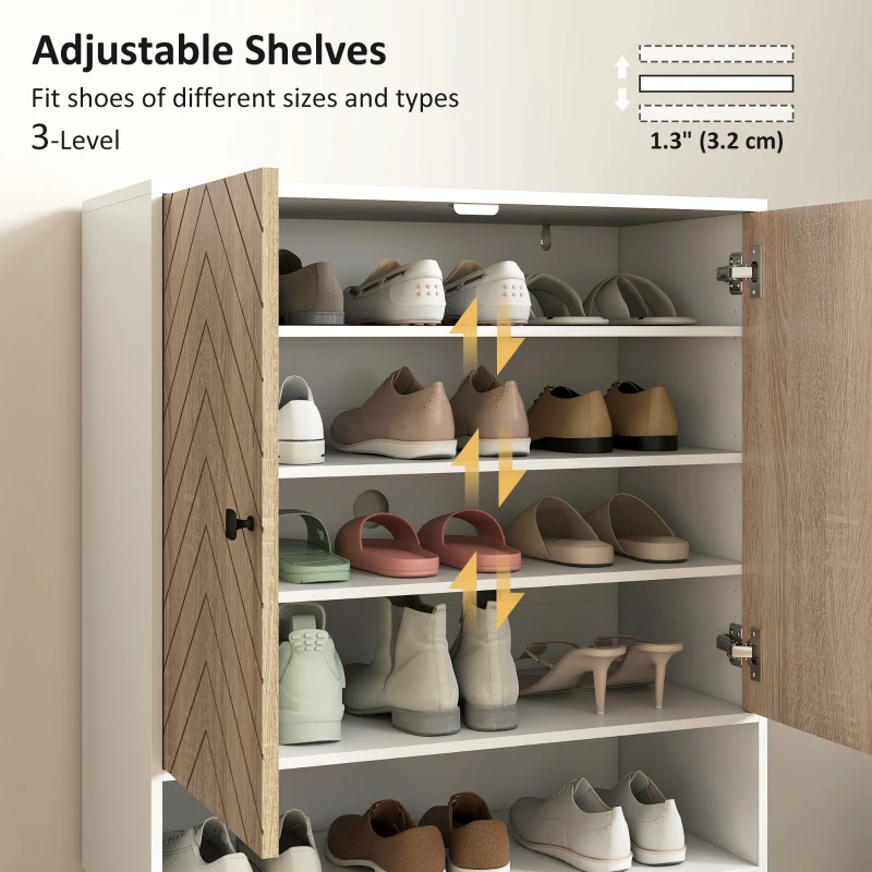 HOMCOM Shoe Storage Cabinet, 5-Tier Shoe Rack Cabinet with Doors, Adjustable Shelves, 15 Pairs, for Entryway, Natural Tone