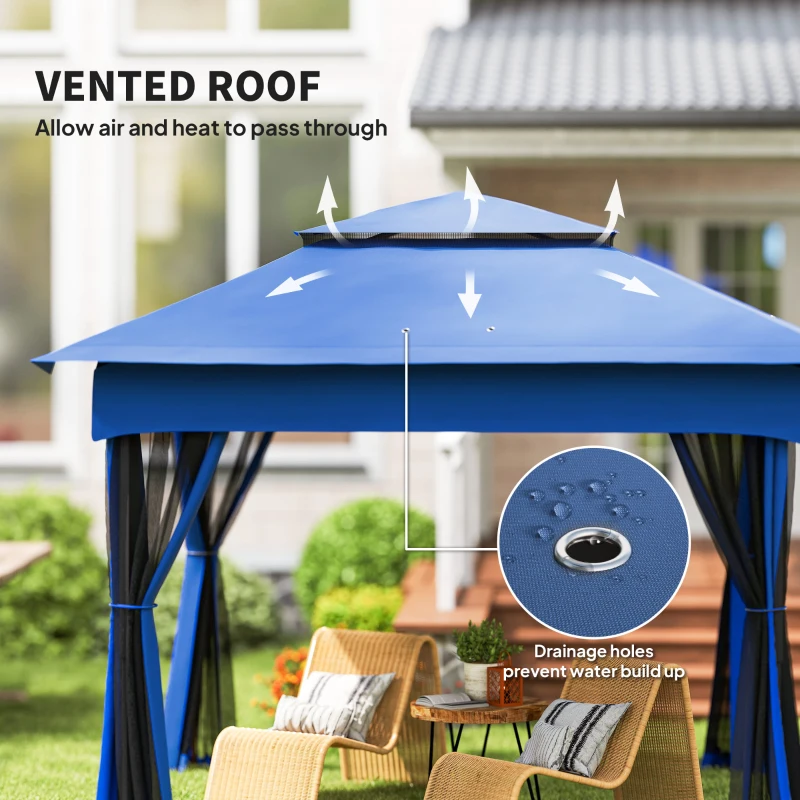 Outsunny Outdoor Patio Pop Up Canopy Gazebo Shelter with Zipper Netting, Carry Bag, 11' x 11', Blue