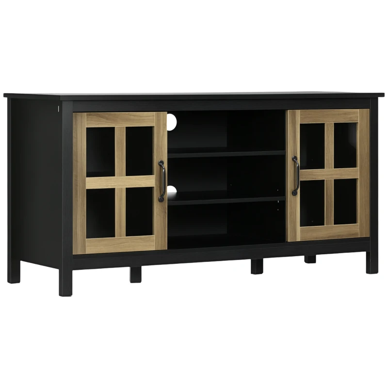 HOMCOM TV Cabinet, Farmhouse TV Stand for 55 Inch TV, Entertainment Center with Adjustable Shelves and Doors for Living Room, Black