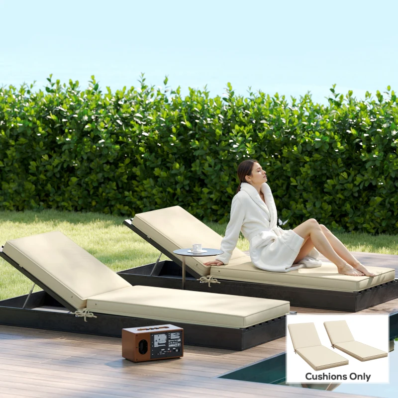 Outsunny 2-Piece Patio Chair Cushions with Backrests, Replacement Cushions for Outdoor Lounge Chair, Beige