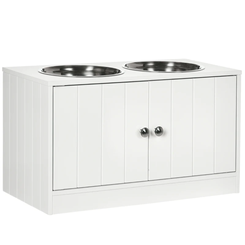 PawHut Large Elevated Dog Bowls with Storage Cabinet Containing Large 44L Capacity, Raised Dog Bowl Stand Pet Food Bowl Dog Feeding Station, White