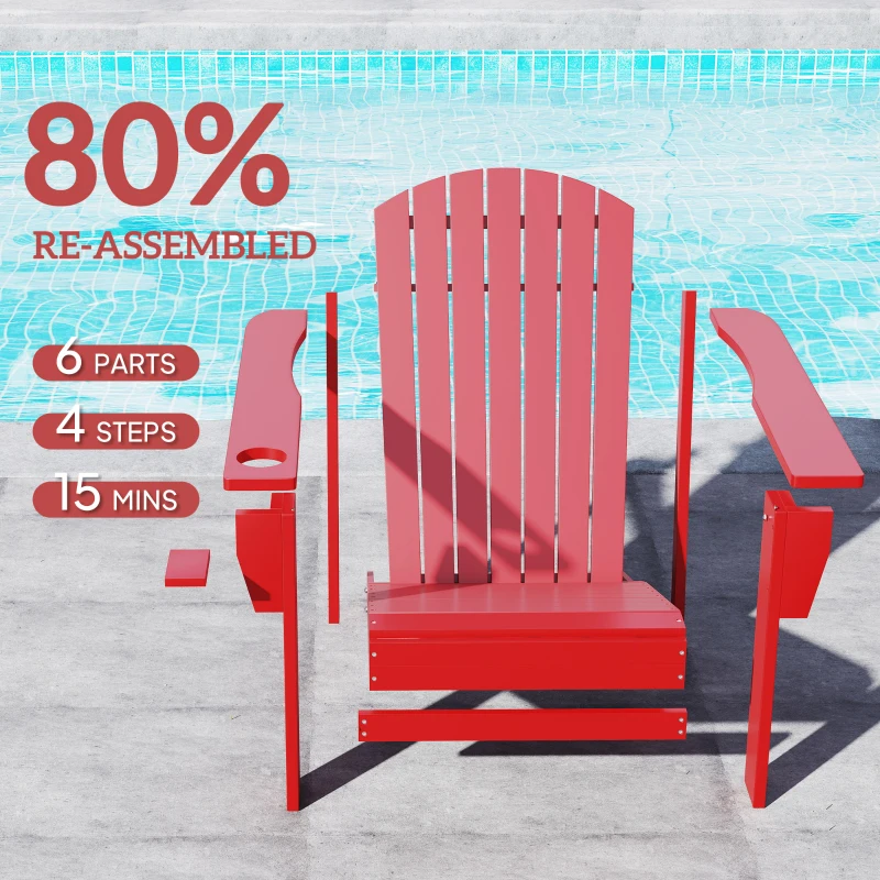 Outsunny Wooden Adirondack Chair with Cup Holder, Red
